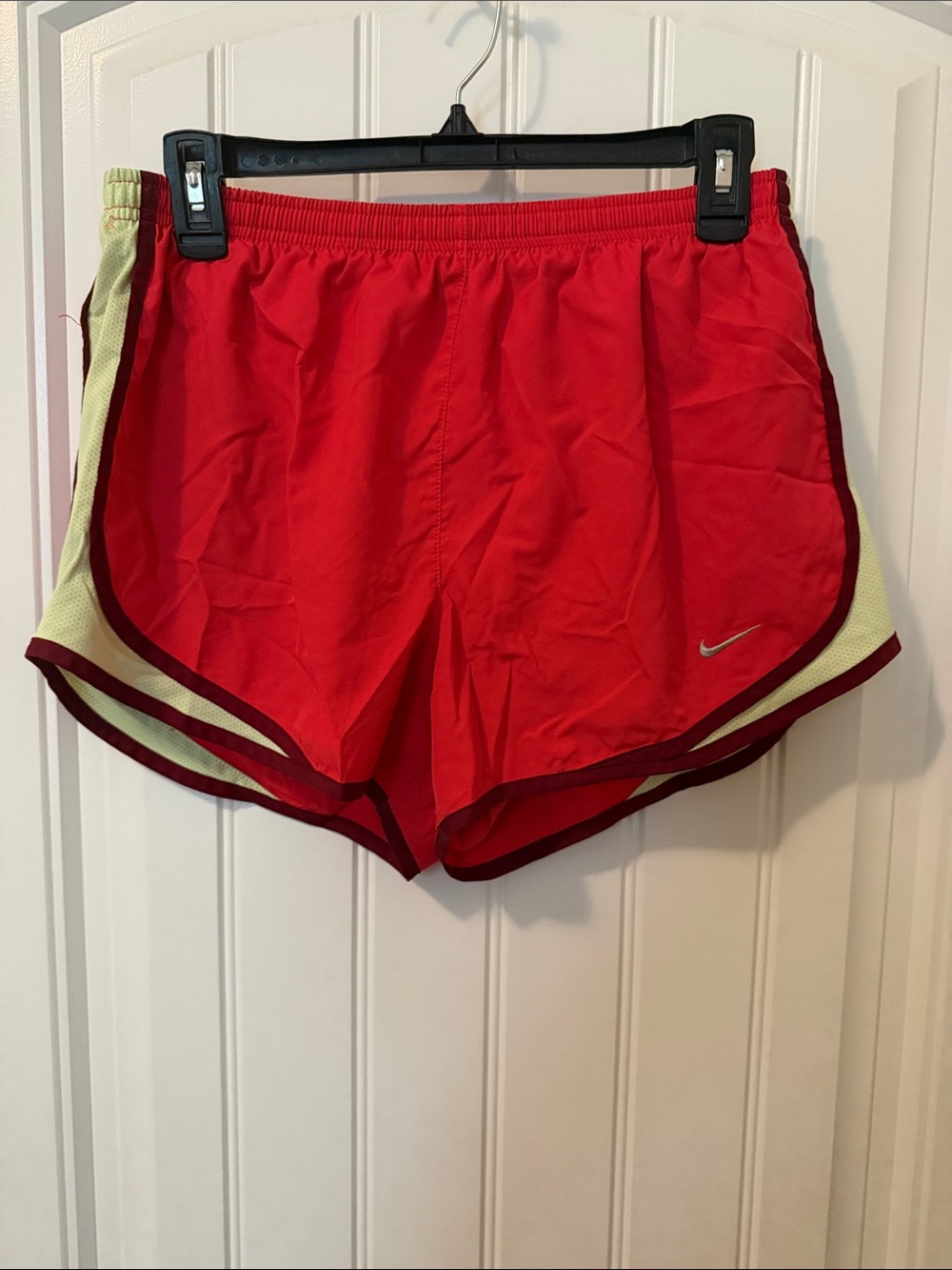 Nike Red-orange Women's Athletic Shorts with Yellow Panels